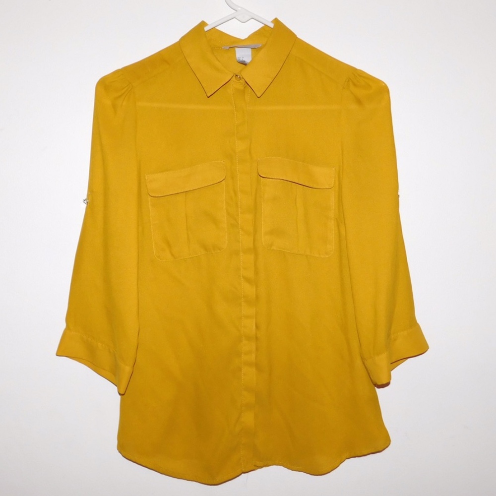 H&M MUSTARD YELLOW DRESS SHIRT BLOUSE
